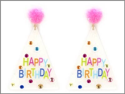 Happy Birthday Acrylic with Pom Pom 2.5" Earring