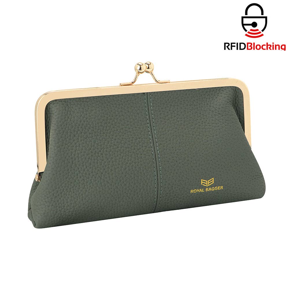 1468 Leather RFID Kiss-Lock Wallet: Coffee