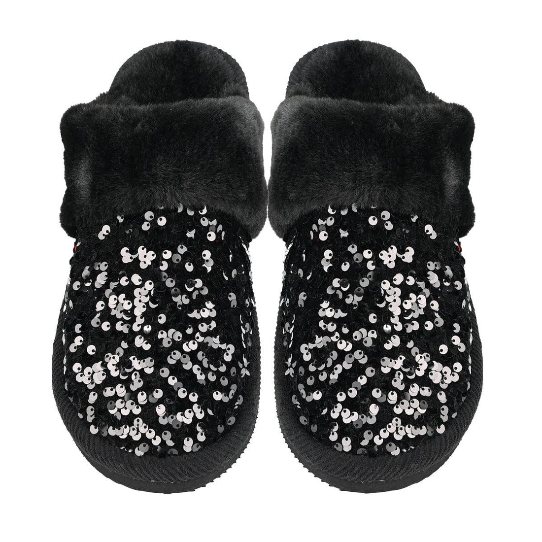 Sequin Faux Fur C.C Slippers SPE0012: Black / SM/MD
