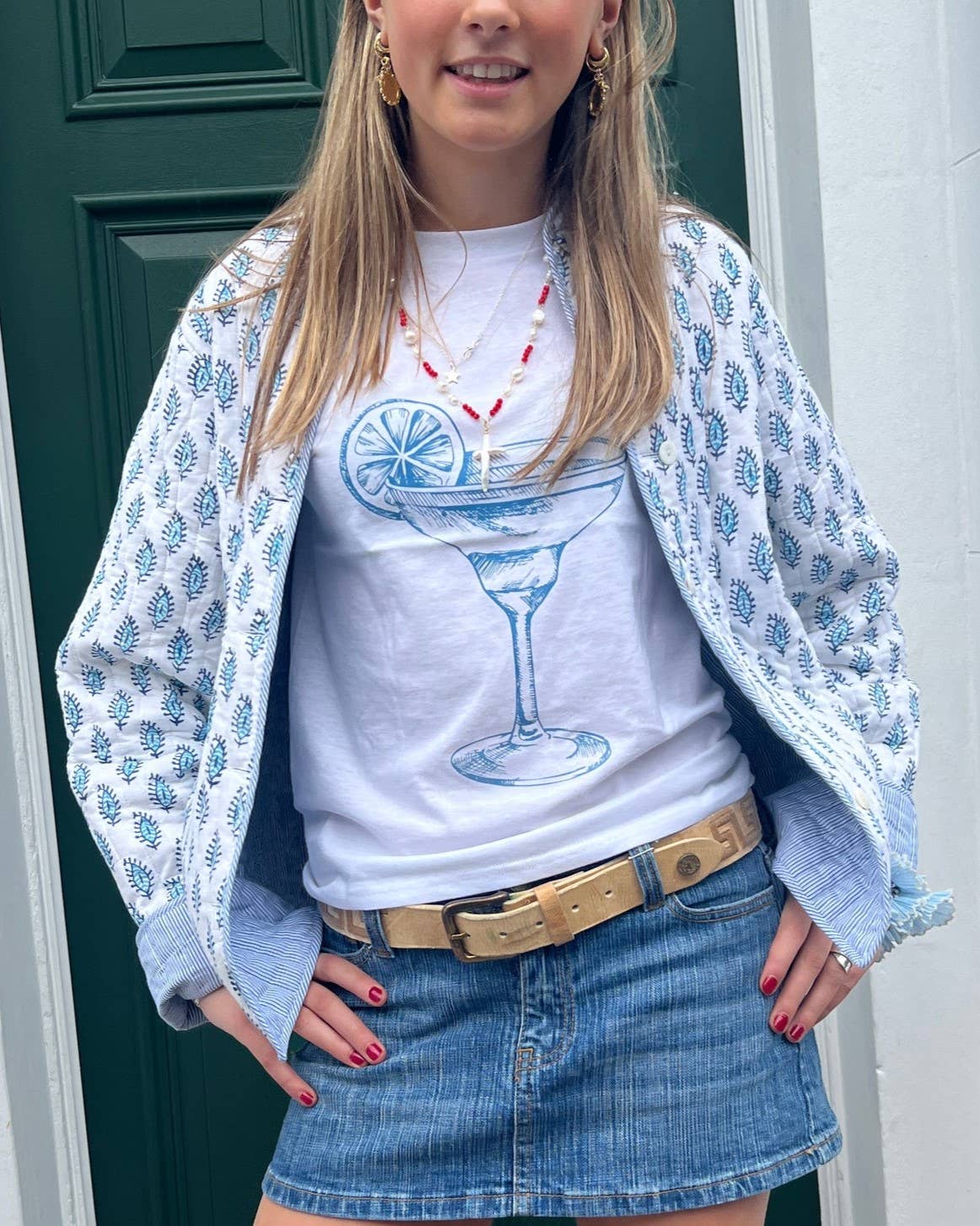 Stylish Reversible Flowers Quilted Jacket: Blue