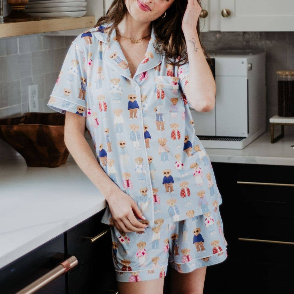 Teddy Bears Pajama Sets for Women: Light Blue / M