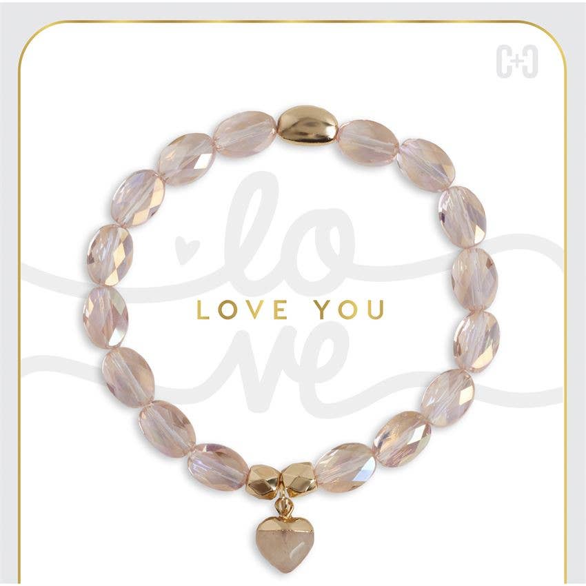 Love You Heart Charm Stretch Bracelet - Valentine&