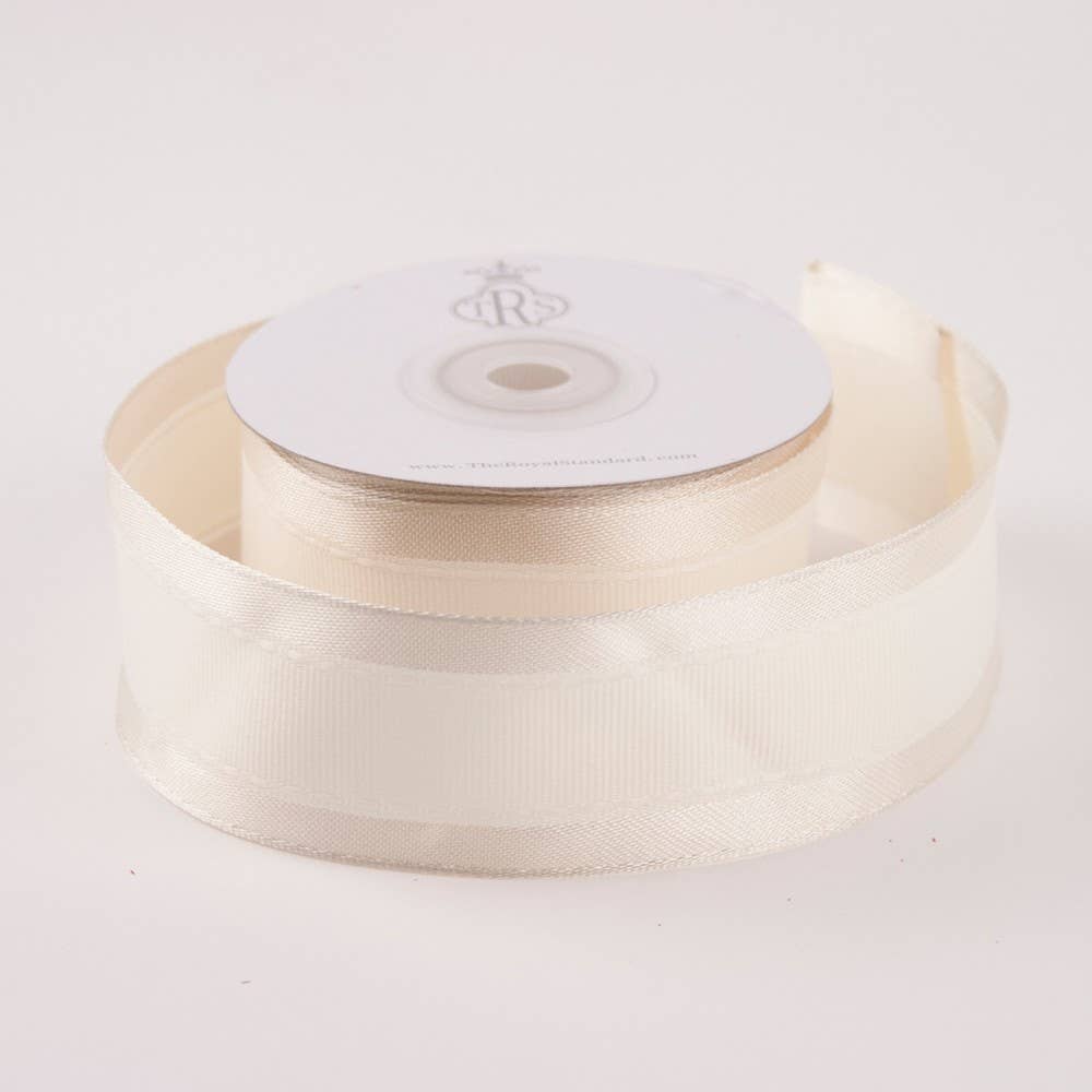 1.5" Grosgrain and Satin Wired Edge Ribbon Ivory 10 Yard