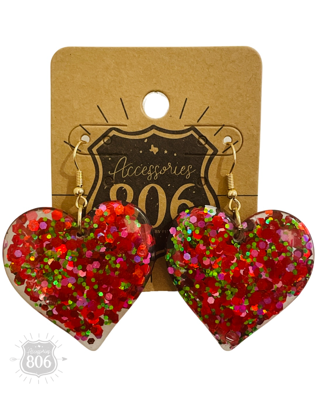 Acrylic glitter heart earring: Red