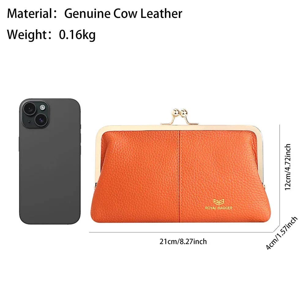 1468 Leather RFID Kiss-Lock Wallet: Coffee