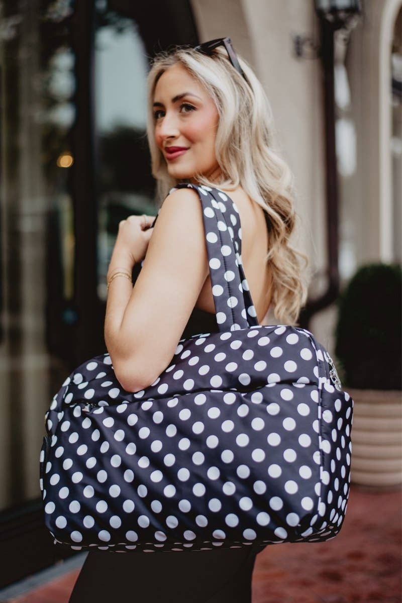 Black & White Polka Dot Weekend Travel Bag: Black