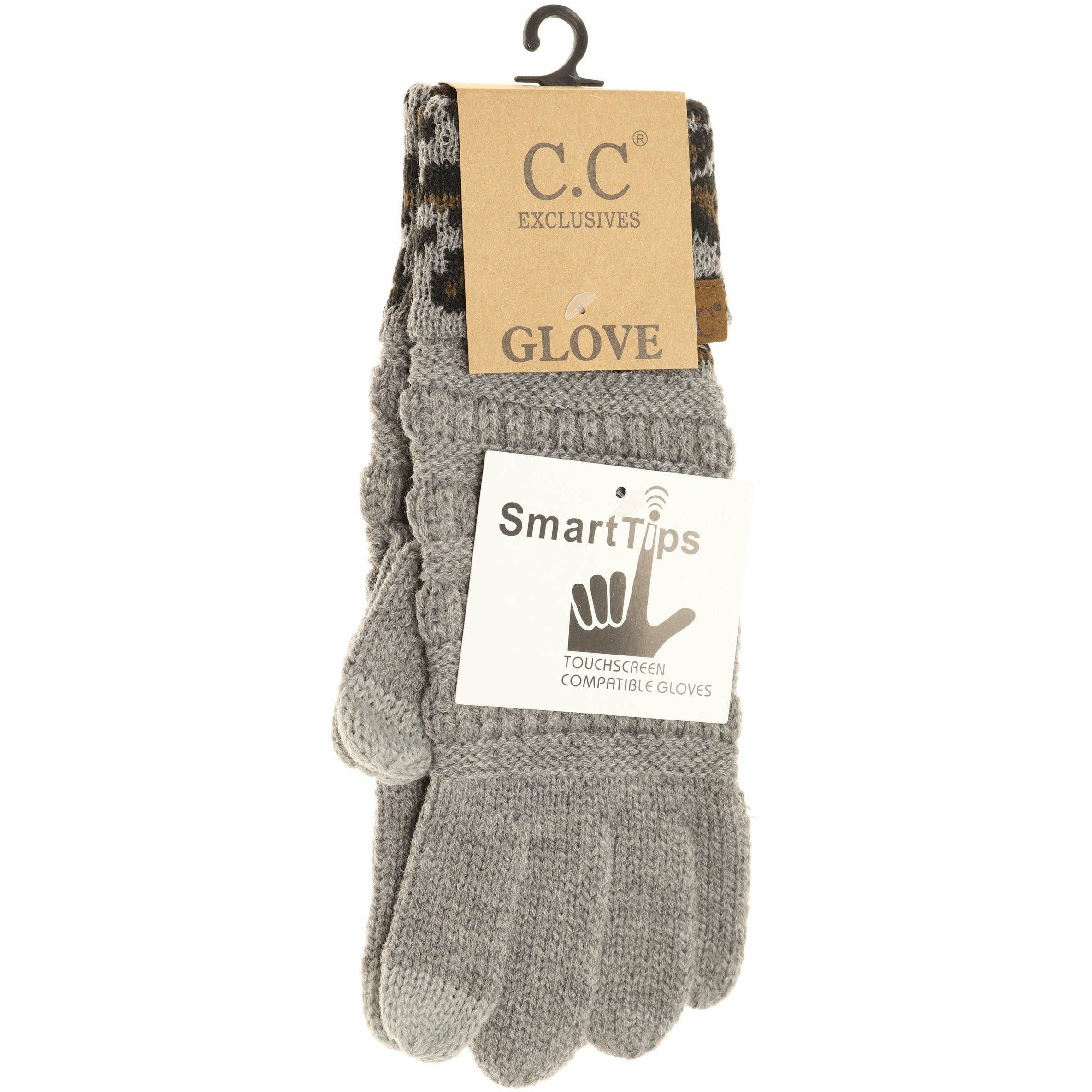 Solid Cable Knit Leopard Cuff CC Gloves G80: Black