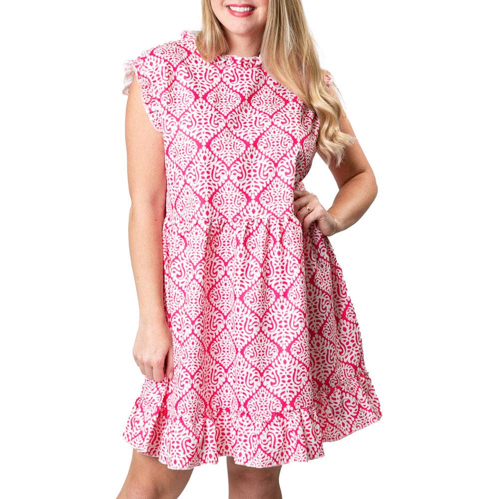 Printed Anna Dress- Green and Blue Palm Trees / Large