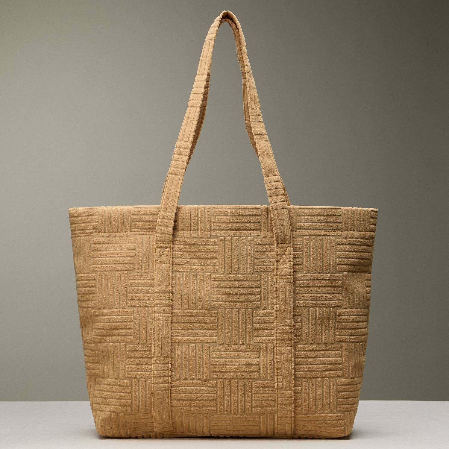 Quilted Tote Bag with Woven Texture: Light Blue / One / 5AG78035