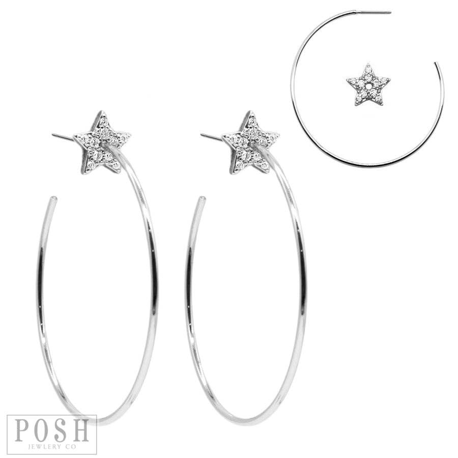 Hoop earring with star lobe charm, Silver