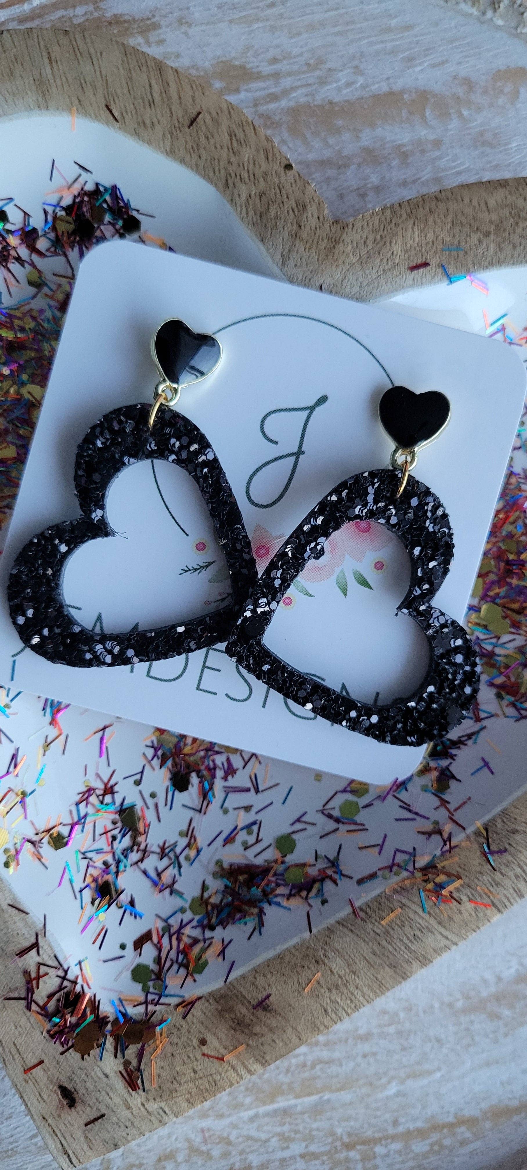 Black Open Heart Earrings