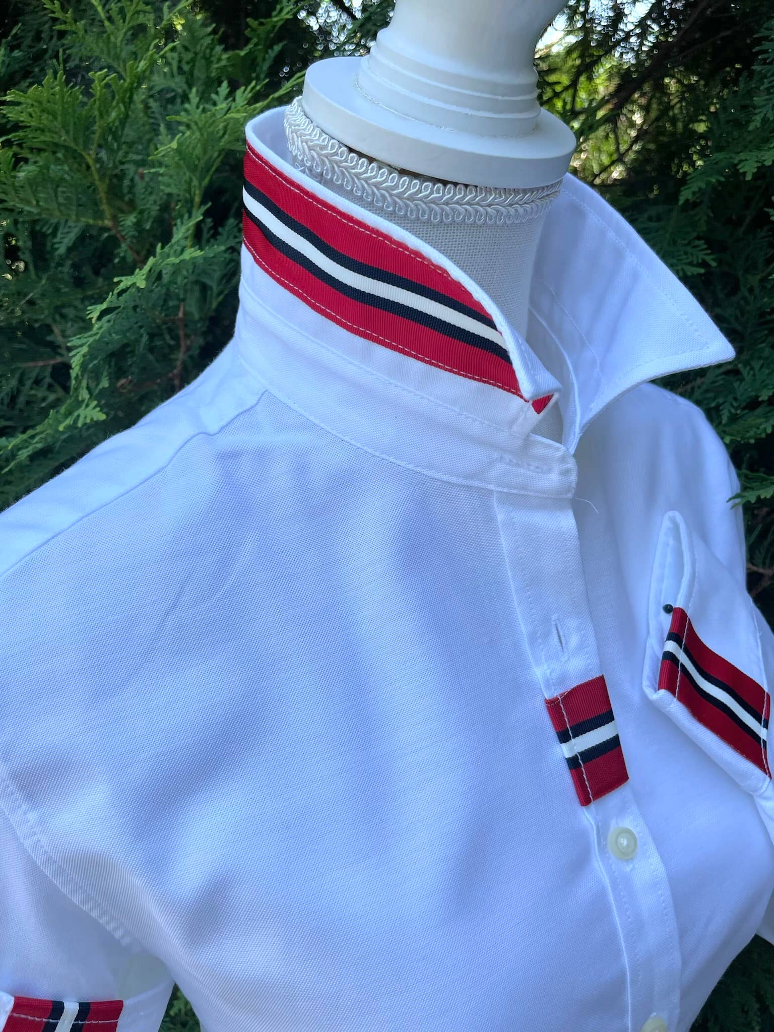 Casie 2 - White Ox w/Red, White & Black Stripe Ribbon: White w Red White & Black Stripe Ribbon