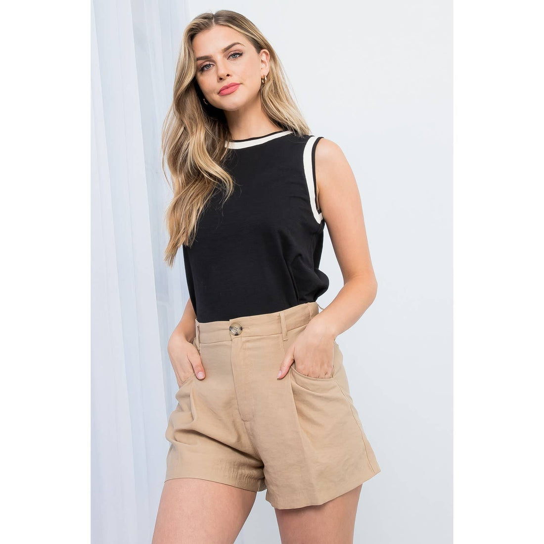 THML Knit Sleeveless Top: BLACK