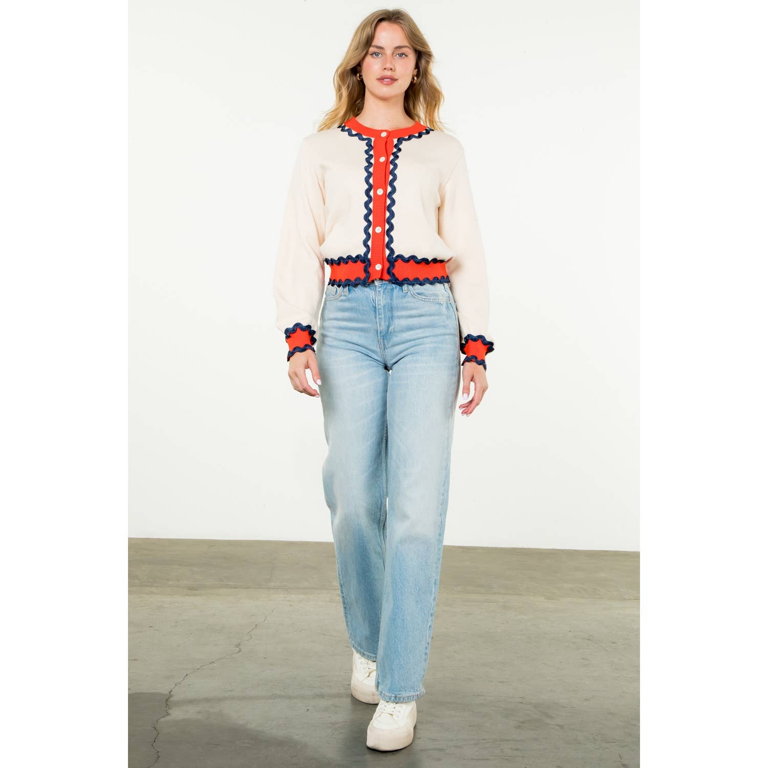 Button Up Knit Cardigan: CREAM / XS-S-M-L(1-2-2-1)
