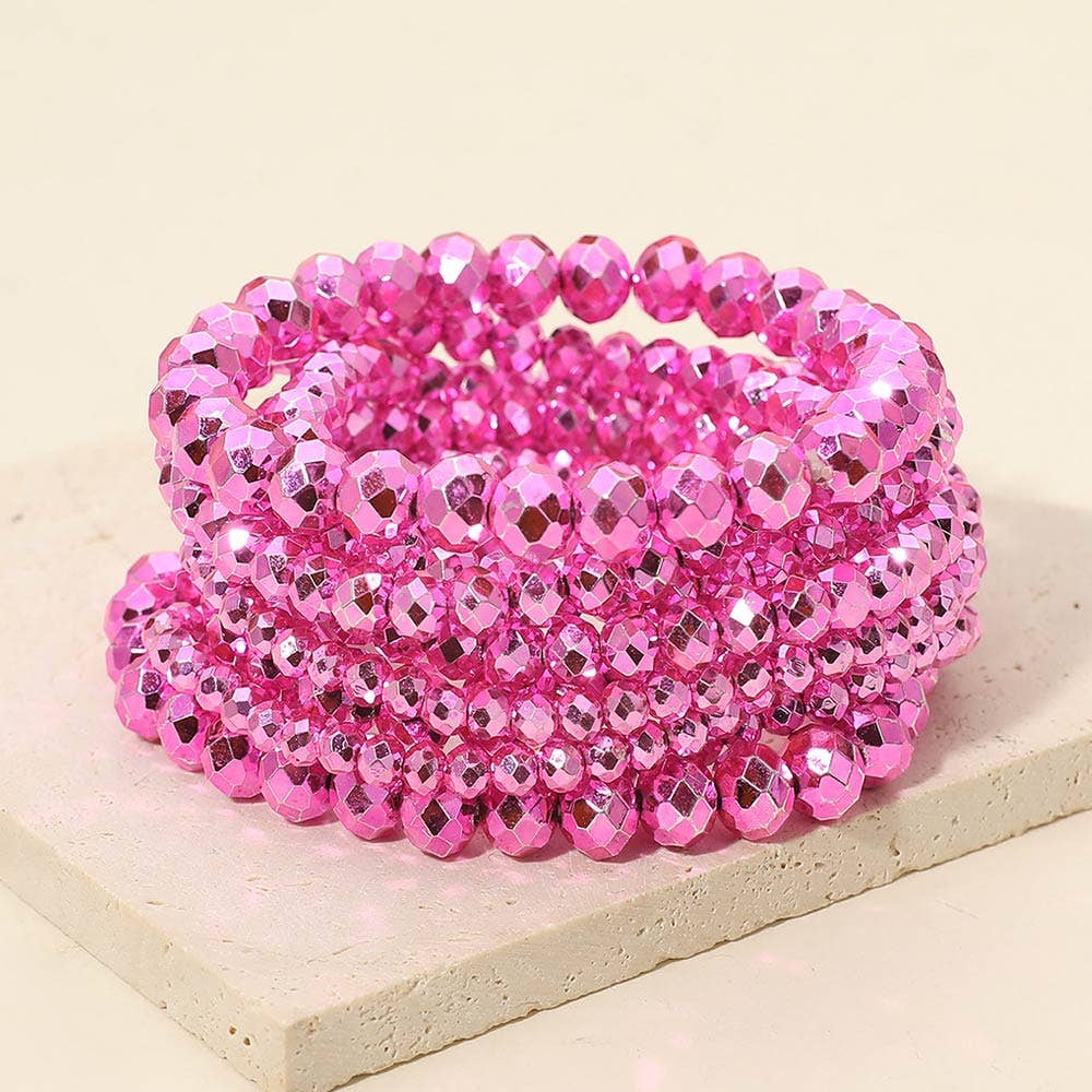 9PCS - Faceted Beaded Stretch Multi Layered Bracelets: Gray
