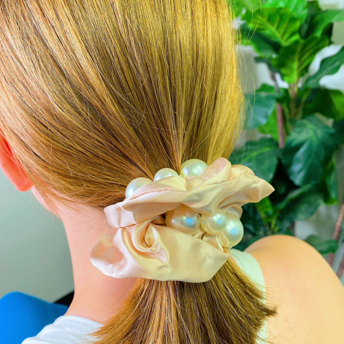 Pearl & Satin Scrunchie Set: Jeweled Pink