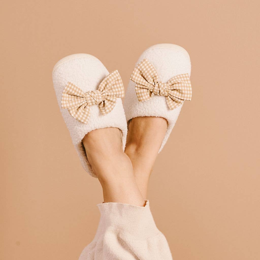 Fuzzy Slippers-Betty Bow Maple Gingham (Mixed 2 S/M + 2 M/L)