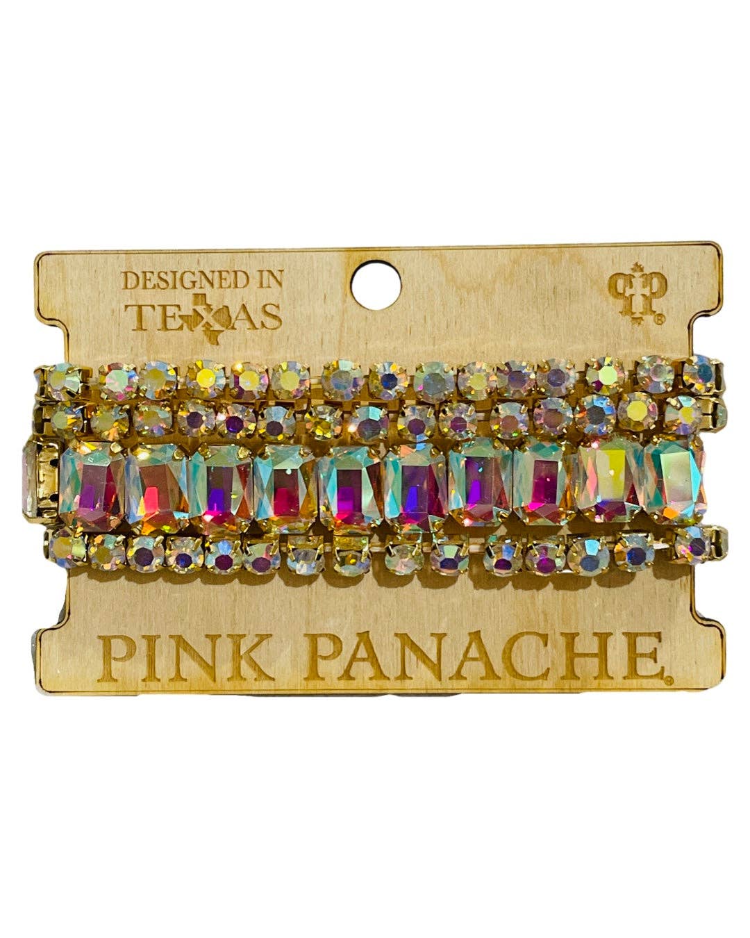 Iridescent rhinestone multi bracelet set, curvy fit: Gold
