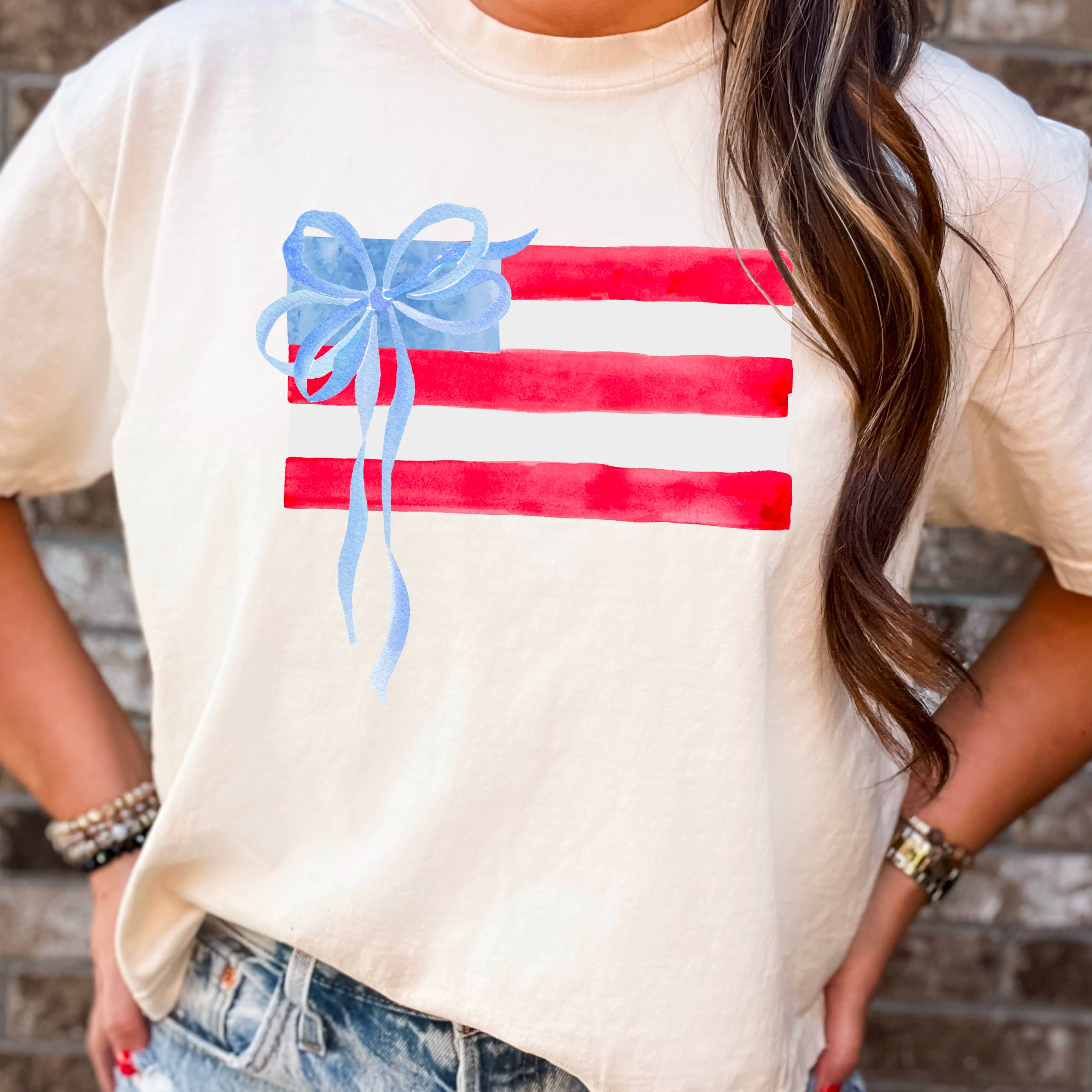 Coquette American Flag July 4th Graphic Shirt |Comfort Color: White / Small