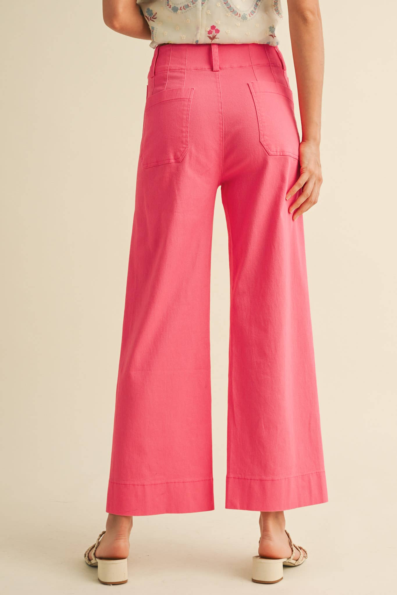HIGH WAIST CROPPED WIDE LEG PANTS MP3303: Berry Pink / L