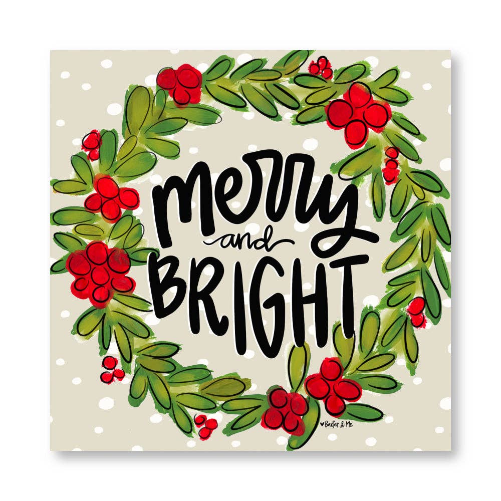 Merry & Bright Wreath Wrapped Canvas: 12" x 12"