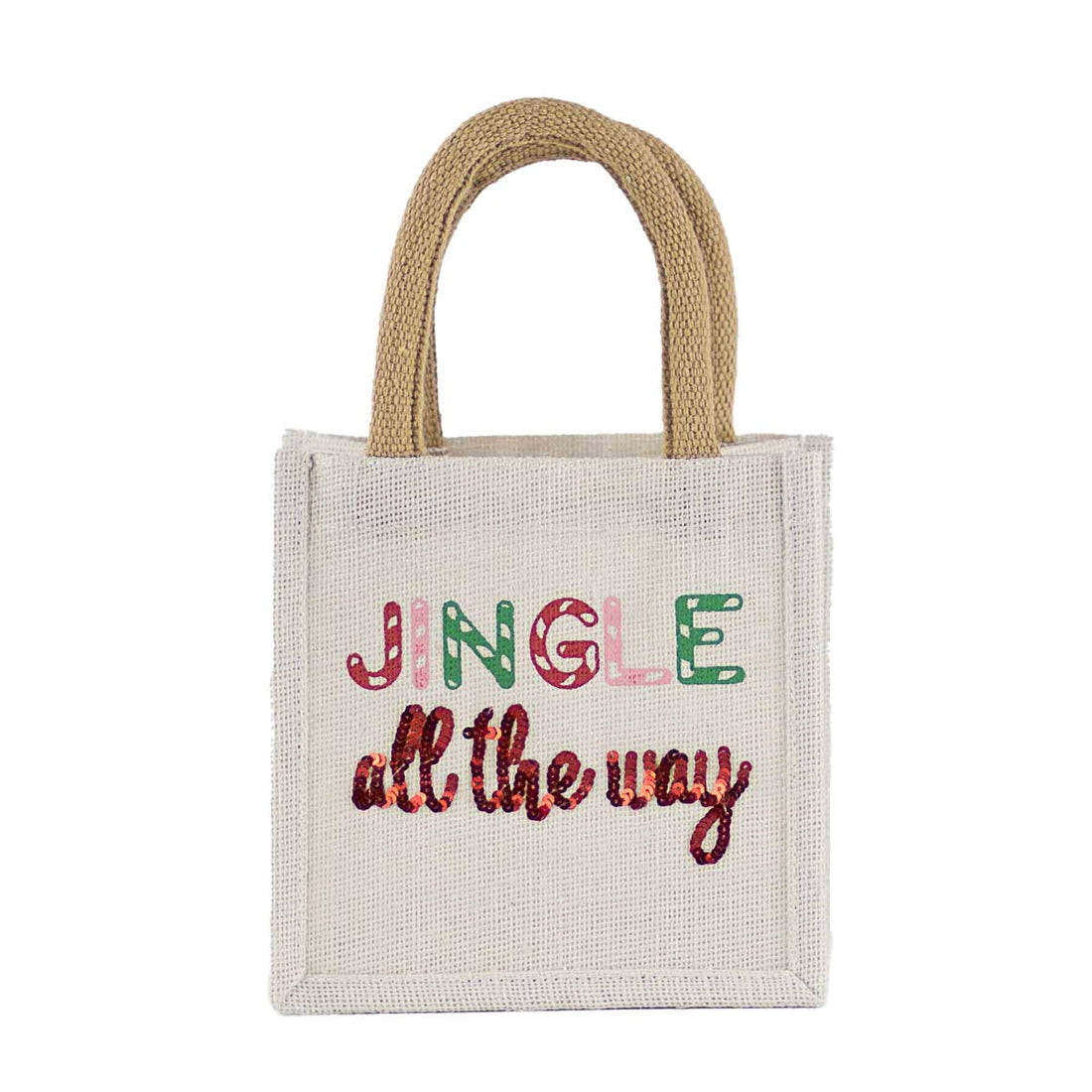 Jingle All the Way Petite Gift Tote White/Green/Red 7x7x5