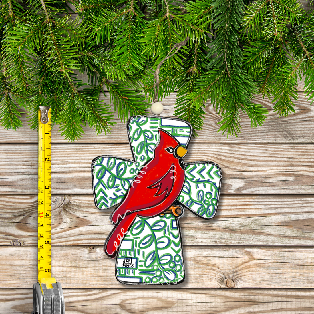 DK Cardinal Cross Ornament