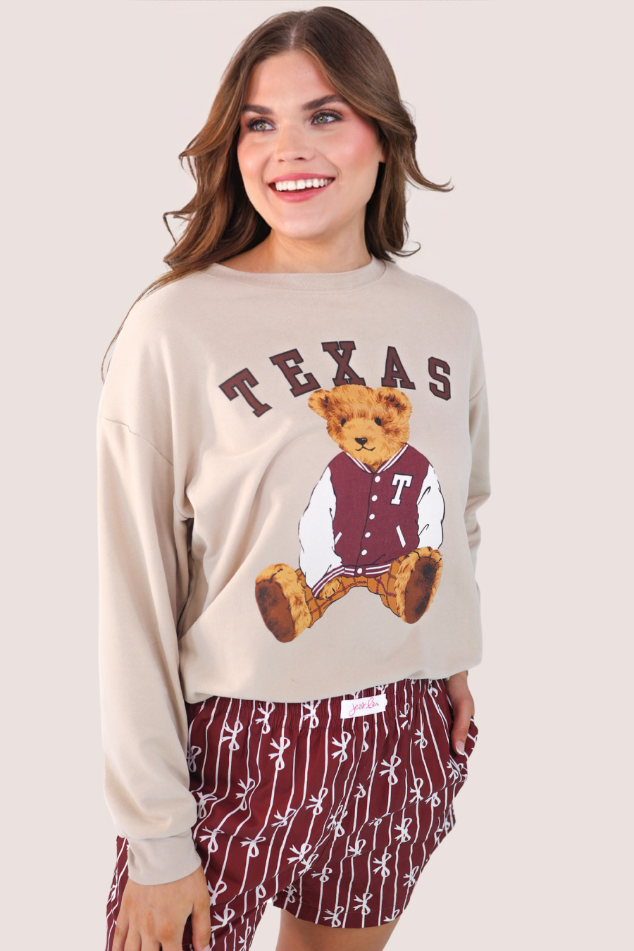 Benny The Bear Texas Pullover- Maroon: Neutral / Medium