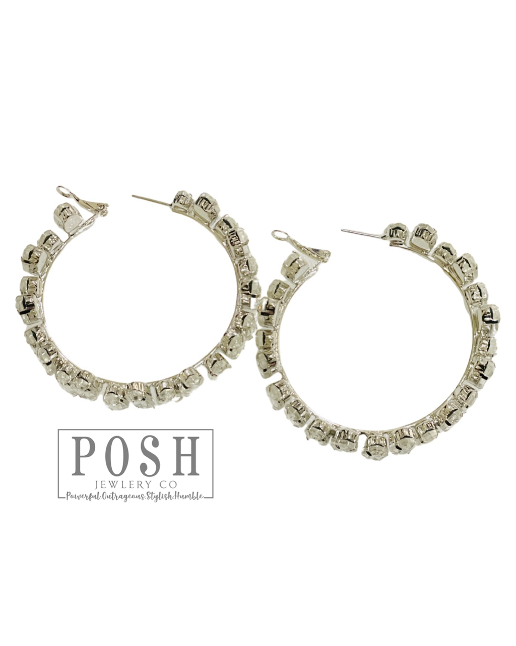 Marquise rhinestone hoop earring, Silver
