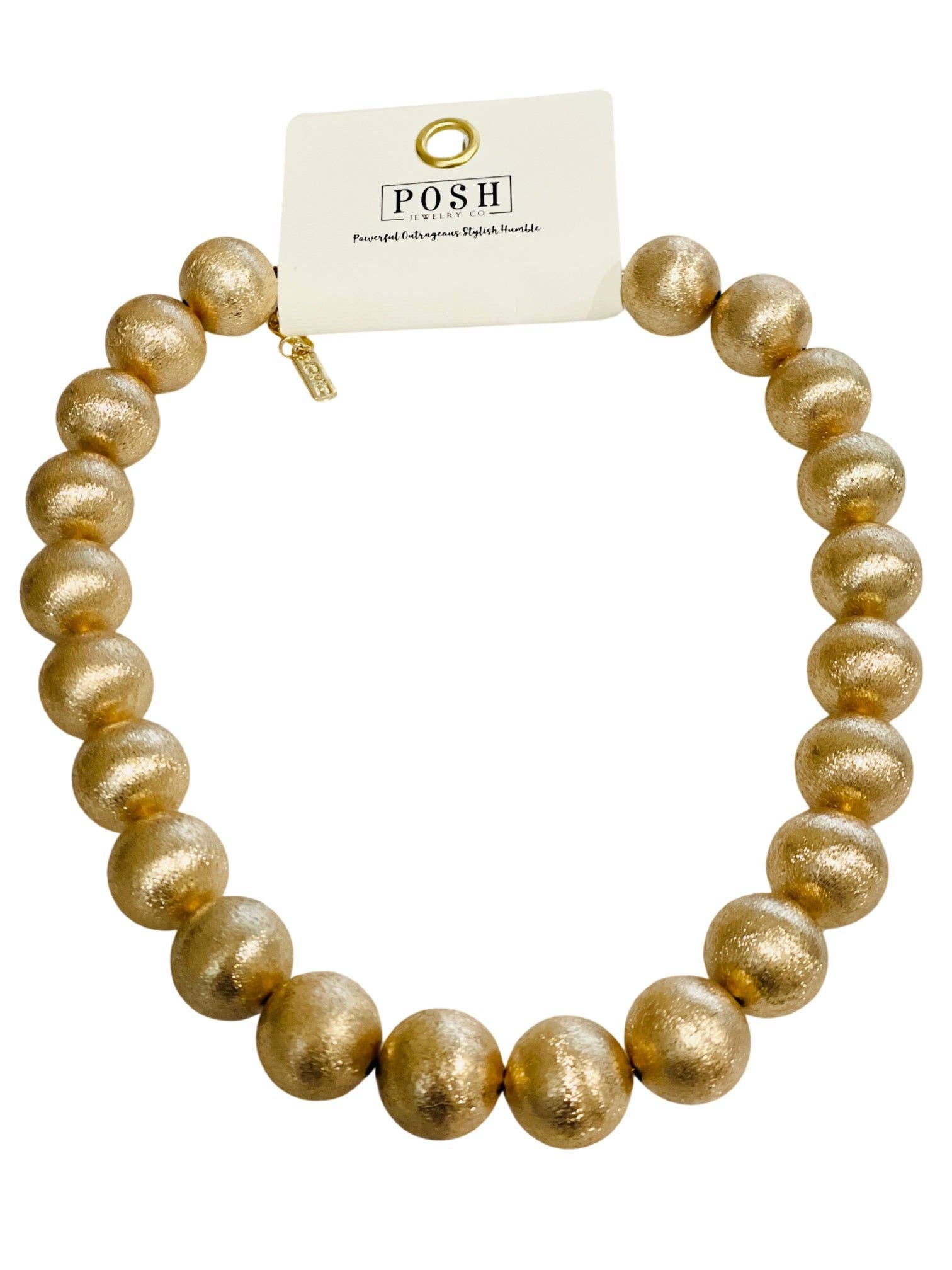 Large brushed bead necklace: Gold