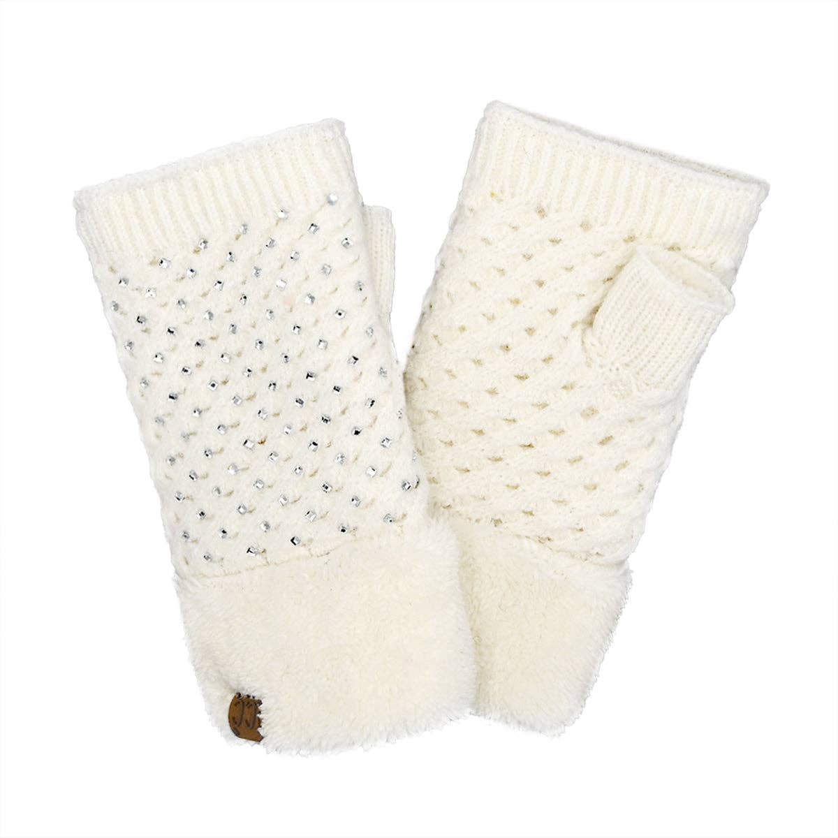 Rhinestone Fingerless C.C Glove FGE0101: Red