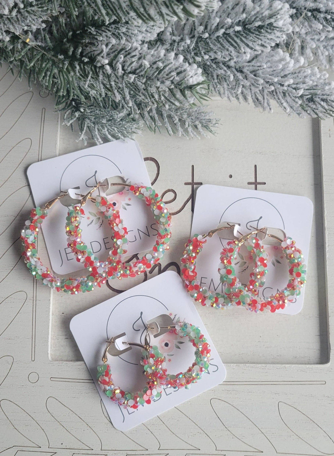 Christmas Glitter Hoop Earrings: Small