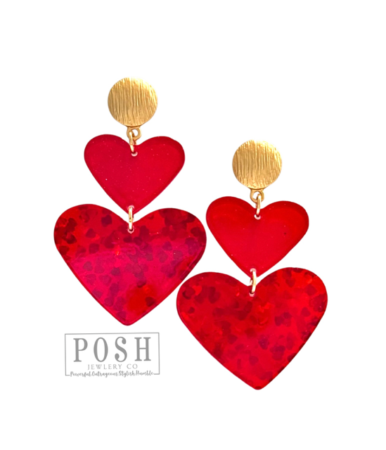 Double Valentine heart earring: Red