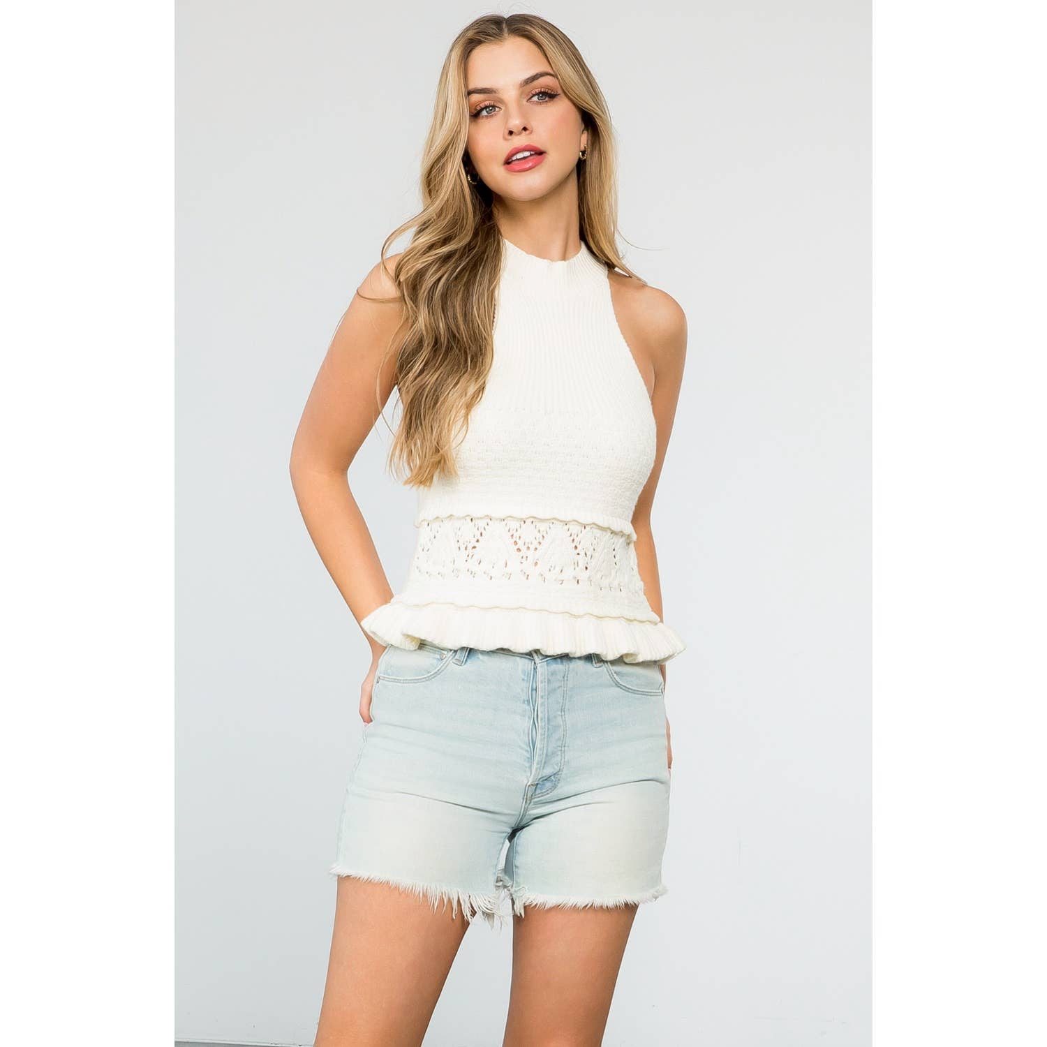 Halter Knitted Top: BLACK / XS-S-M-L(1-2-2-1)