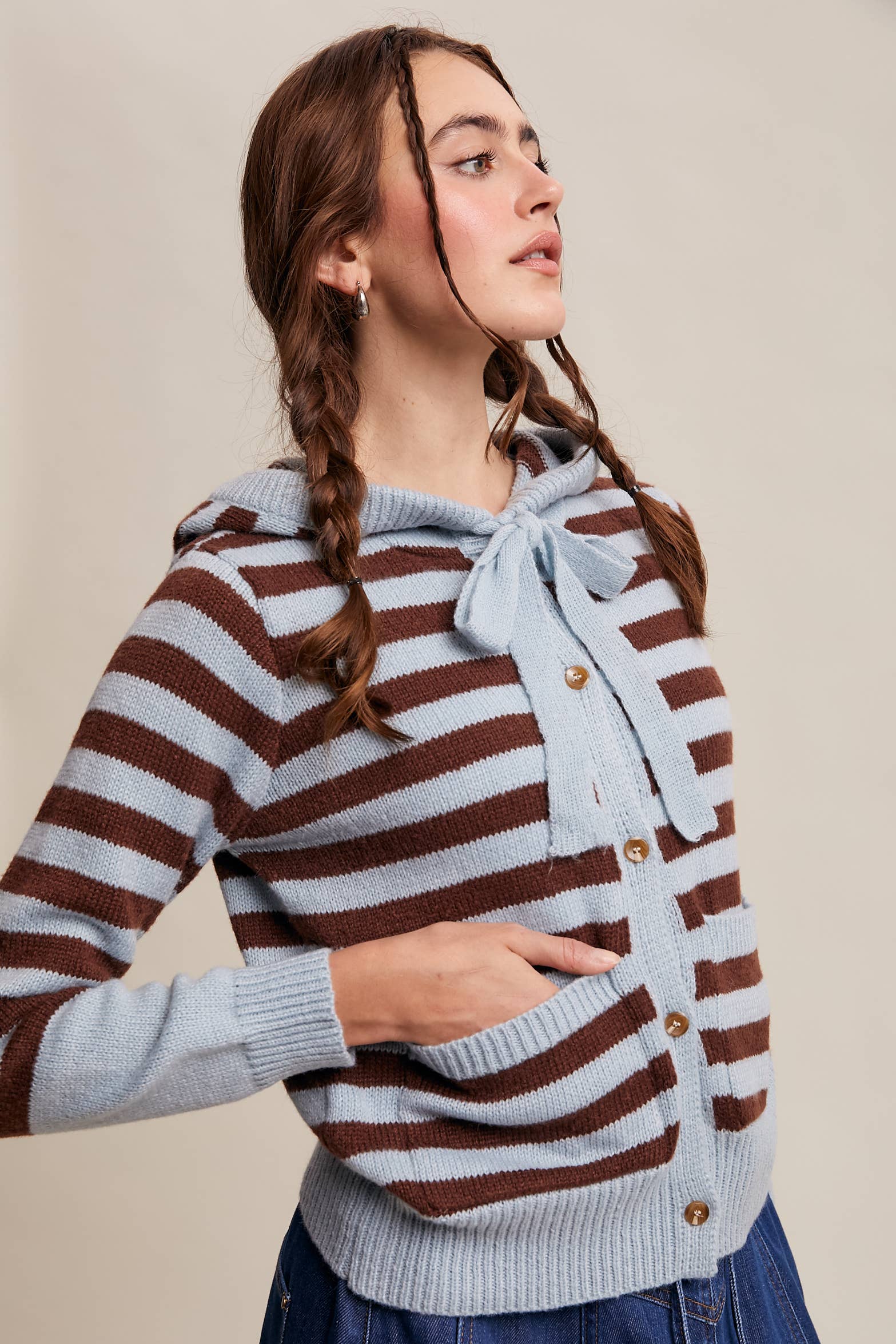Striped Knit Hoodie Cardigan