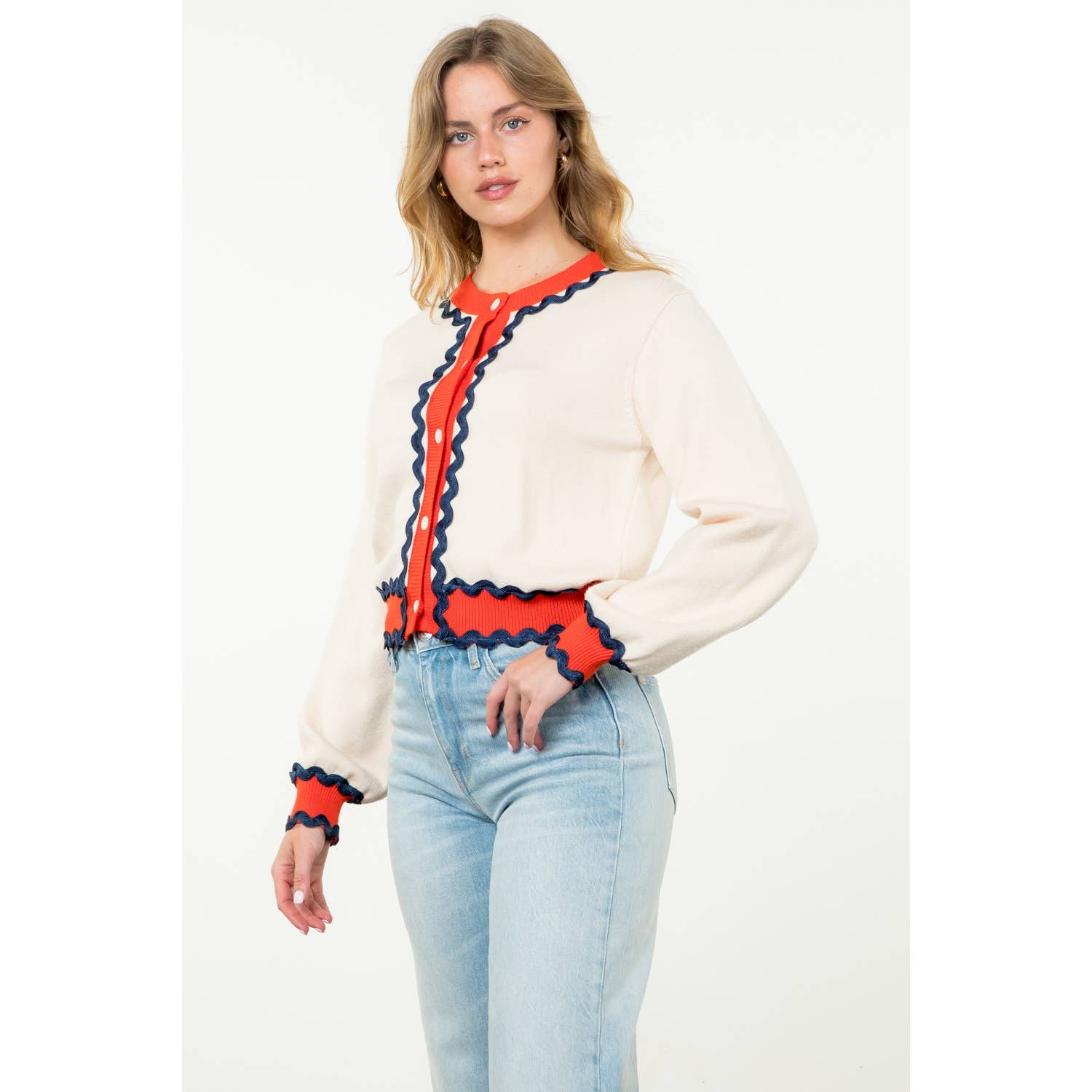 Button Up Knit Cardigan: CREAM / XS-S-M-L(1-2-2-1)