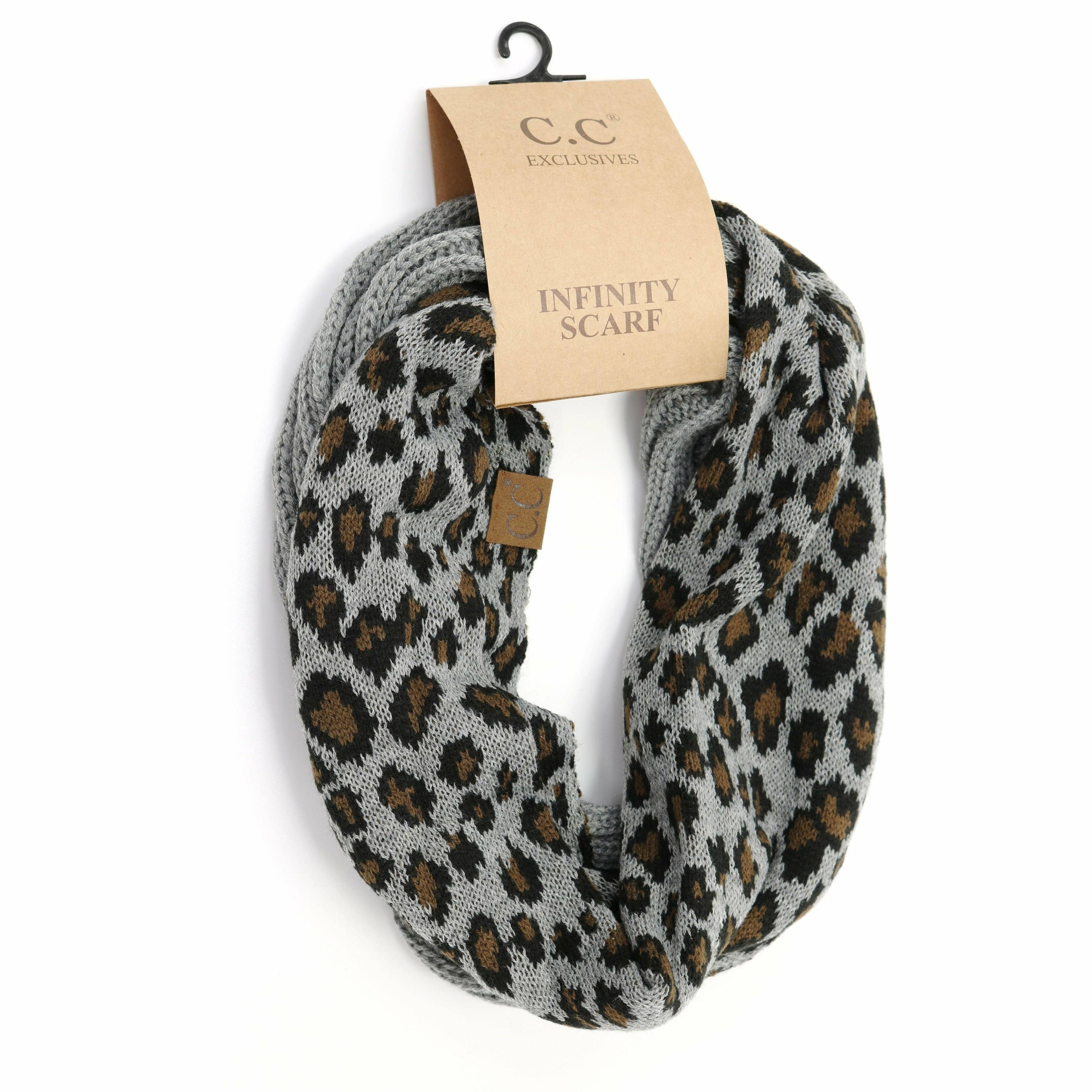 Ribbed Knit Leopard Accent CC Infinity Scarf SF80: Black