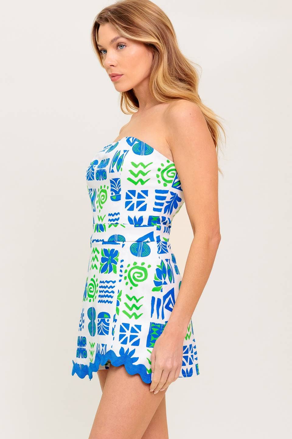 A printed woven romper -WHITE BLUE / Contemporary / S