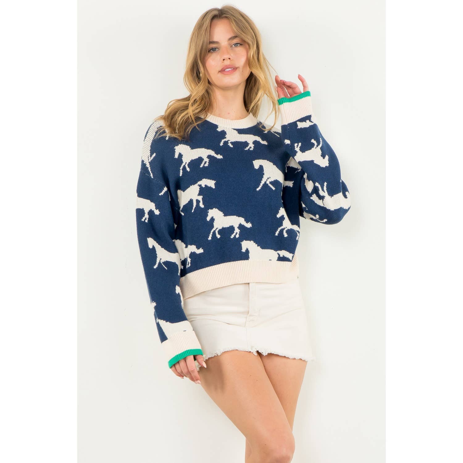 Knit Horse Sweater: NAVY