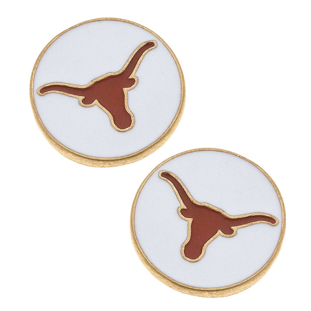 Texas Longhorns Enamel Disc Stud Earrings in White