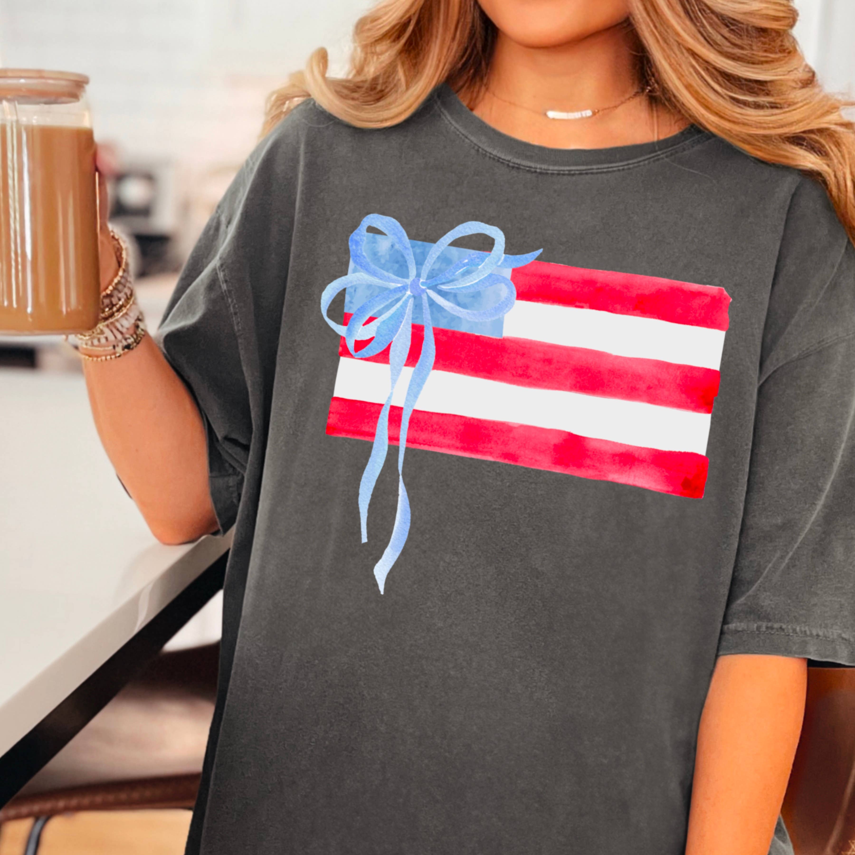 Coquette American Flag July 4th Graphic Shirt |Comfort Color: White / Large
