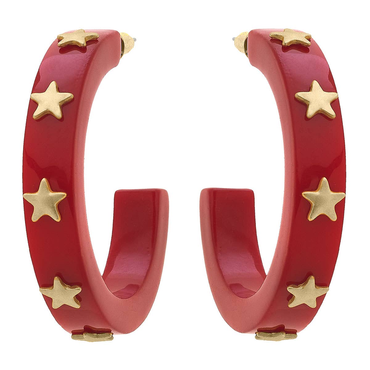Liberty Star Resin Hoop Earrings: Red