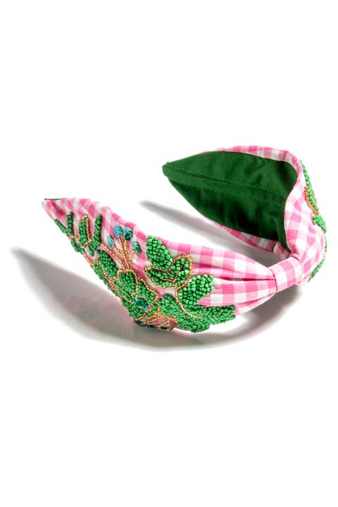 EMBELLISHED CHECK WIDE HEADBAND: GREEN