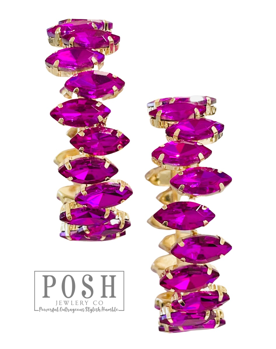 Marquise rhinestone hoop earring: Fuchsia