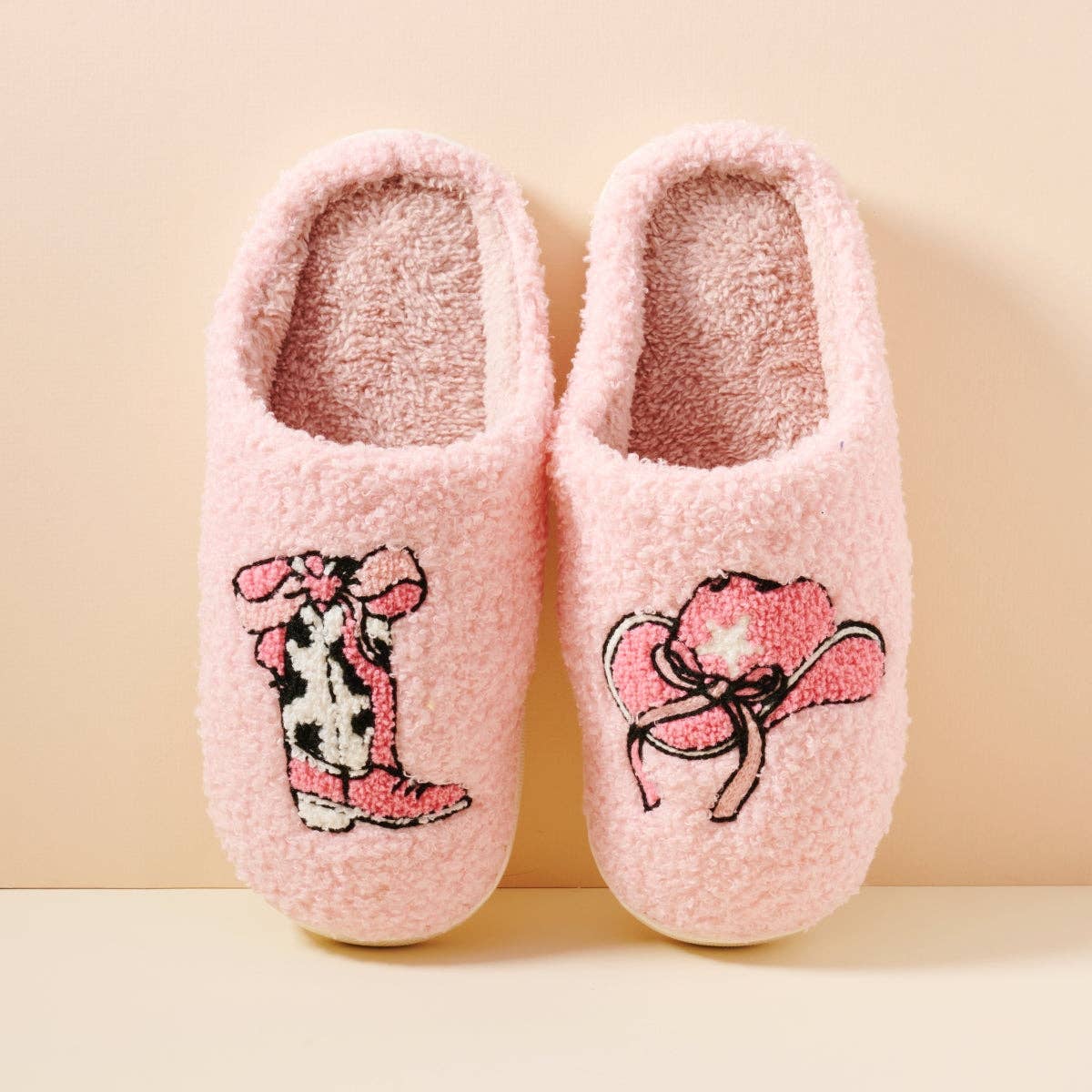 Western-Inspired Boots & Hat Luxe Home Slippers: Pink