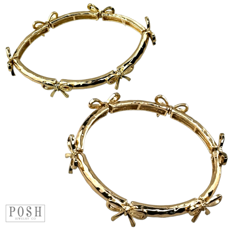 Stretch bangle bracelet with bow charms: Silver