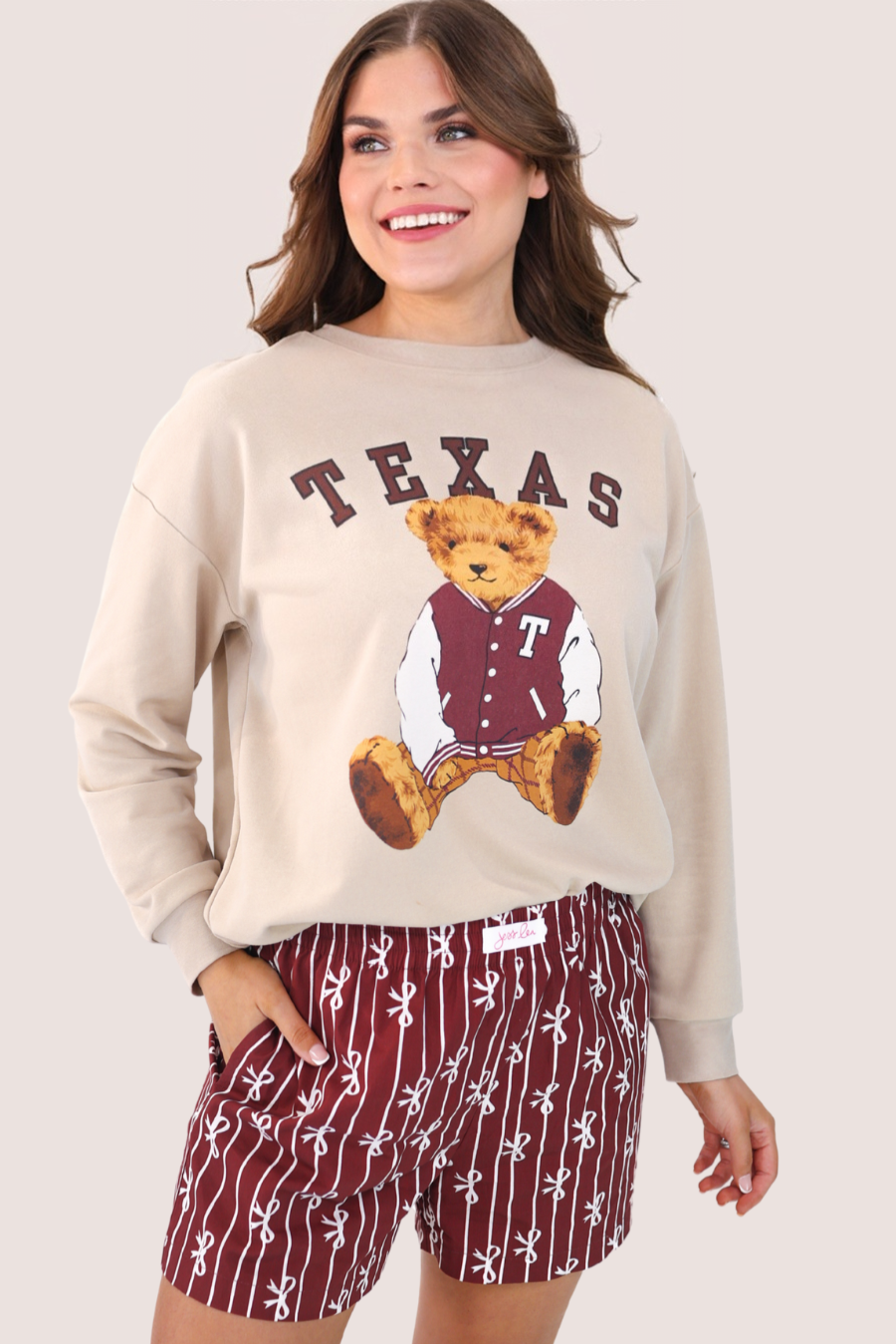 Benny The Bear Texas Pullover- Maroon: Neutral / Medium