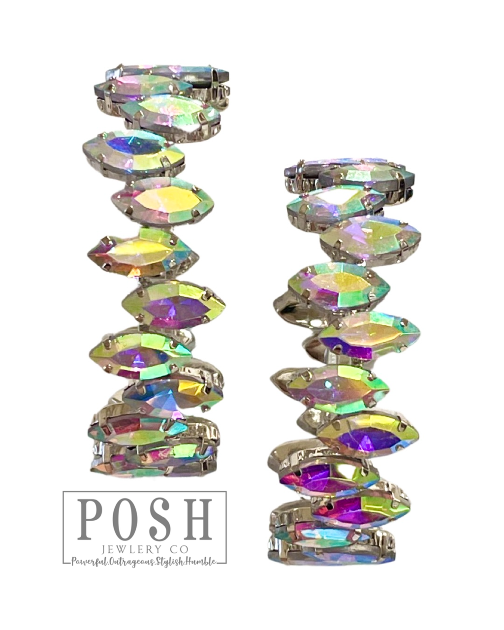 Marquise rhinestone hoop earring, Silver