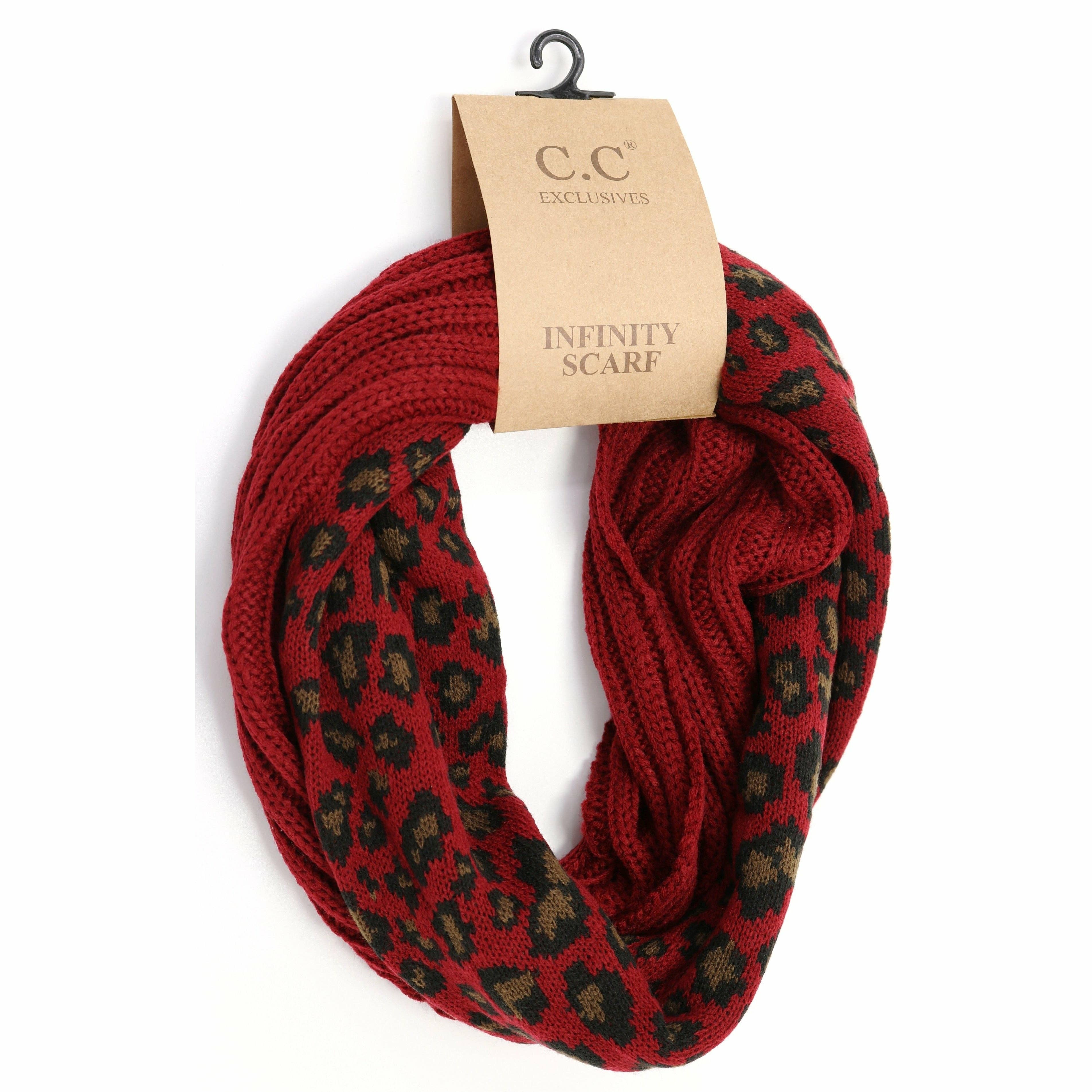 Ribbed Knit Leopard Accent CC Infinity Scarf SF80: Black