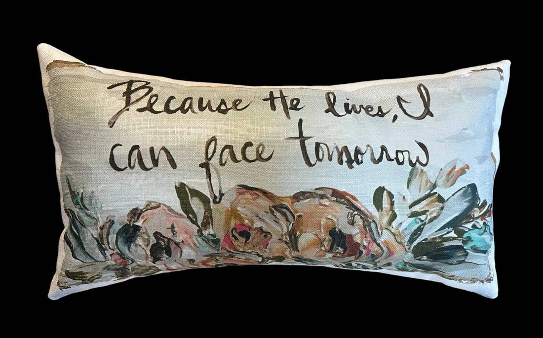 Because He Lives Floral Lumbar Pillow by Southern Cotton Mill